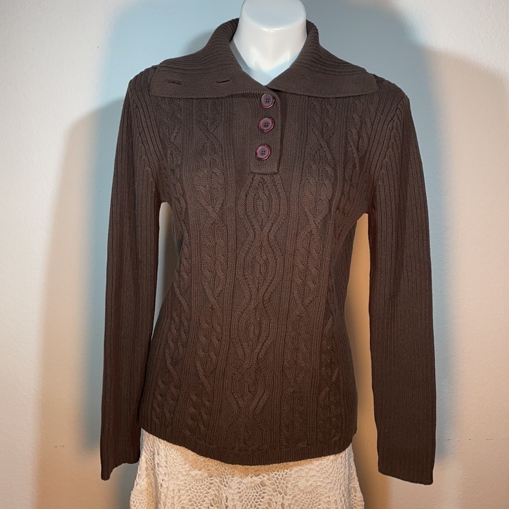 Karen Scott Women Cable Knit Brown Sweater, size Small New NWT